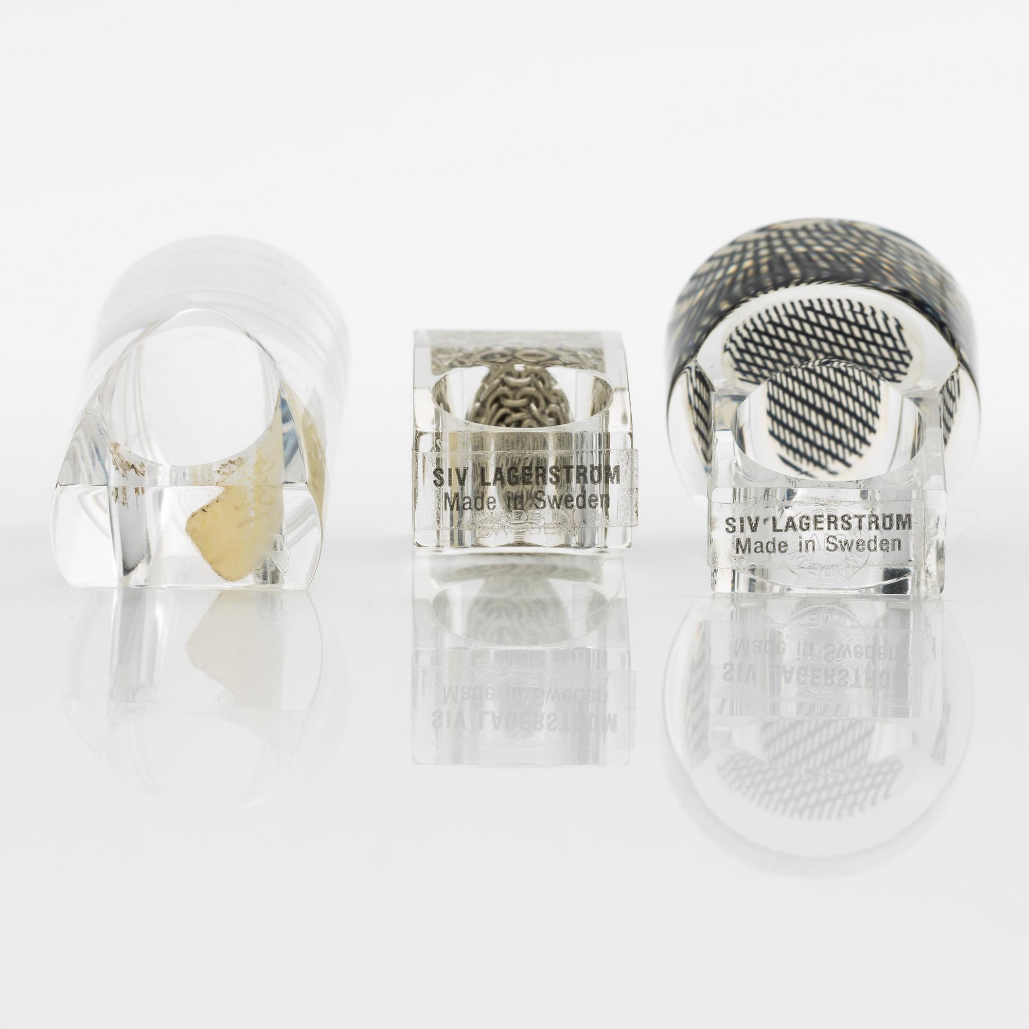 Siv Lagerström, three acrylic rings, 1970s.