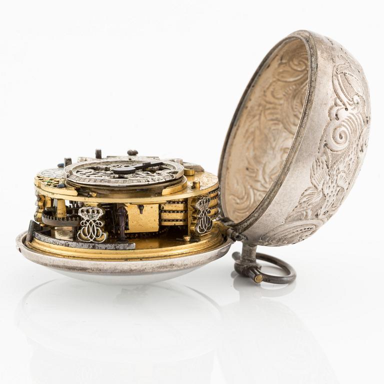 Lincke, Copenhagen, a silver case pocket watch, mid 18th century.