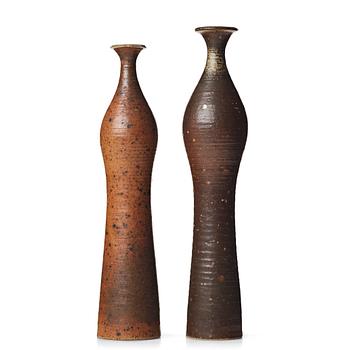 121. Kyllikki Salmenhaara, two stoneware vases, Arabia, Finland, 1950's.