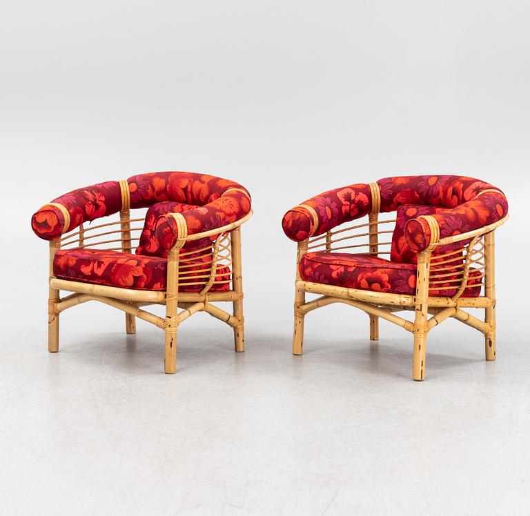 A three-piece bamboo and rattan furniture suite, second half of the 20th Century.