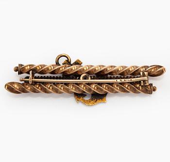 Brooch, pearls, cabochon-cut turquoises, 14K (56) gold, St. Petersburg 1908-1926.