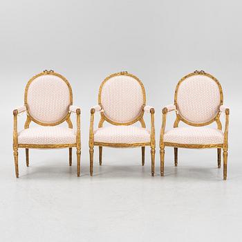 A set of four Louis XVI style furniture, late 19th century.