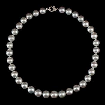 97. A cultured South sea pearl necklace. Diameter on pearls 12 - 13.9 mm.