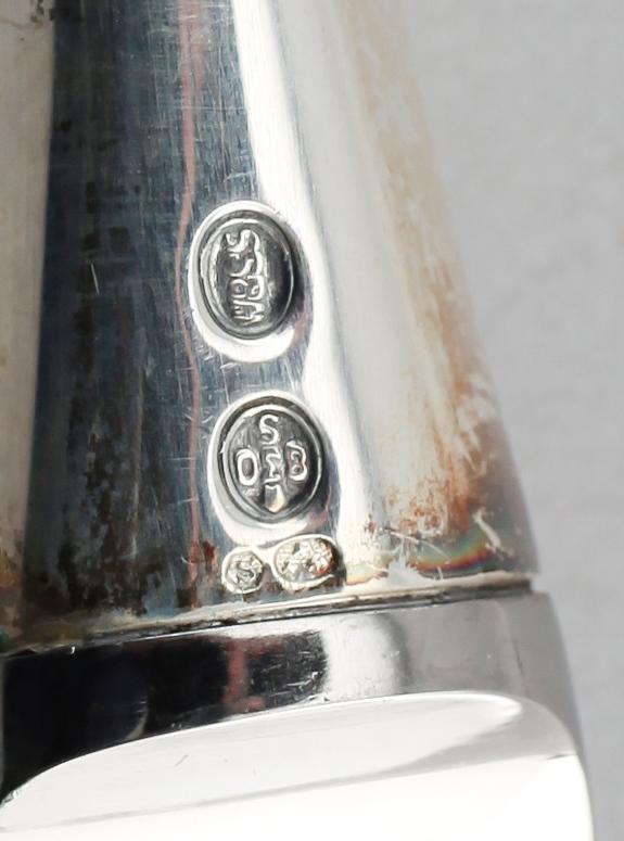 BESTICK, 21 delar, silver, Danmark, 1900-talets mitt. Vikt med stålblad ca 790 g.
