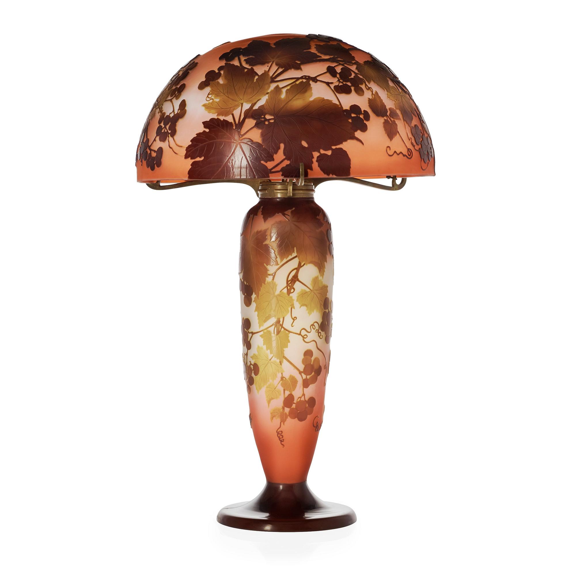 An Emile Gallé Art Nouveau cameo glass table lamp, France.