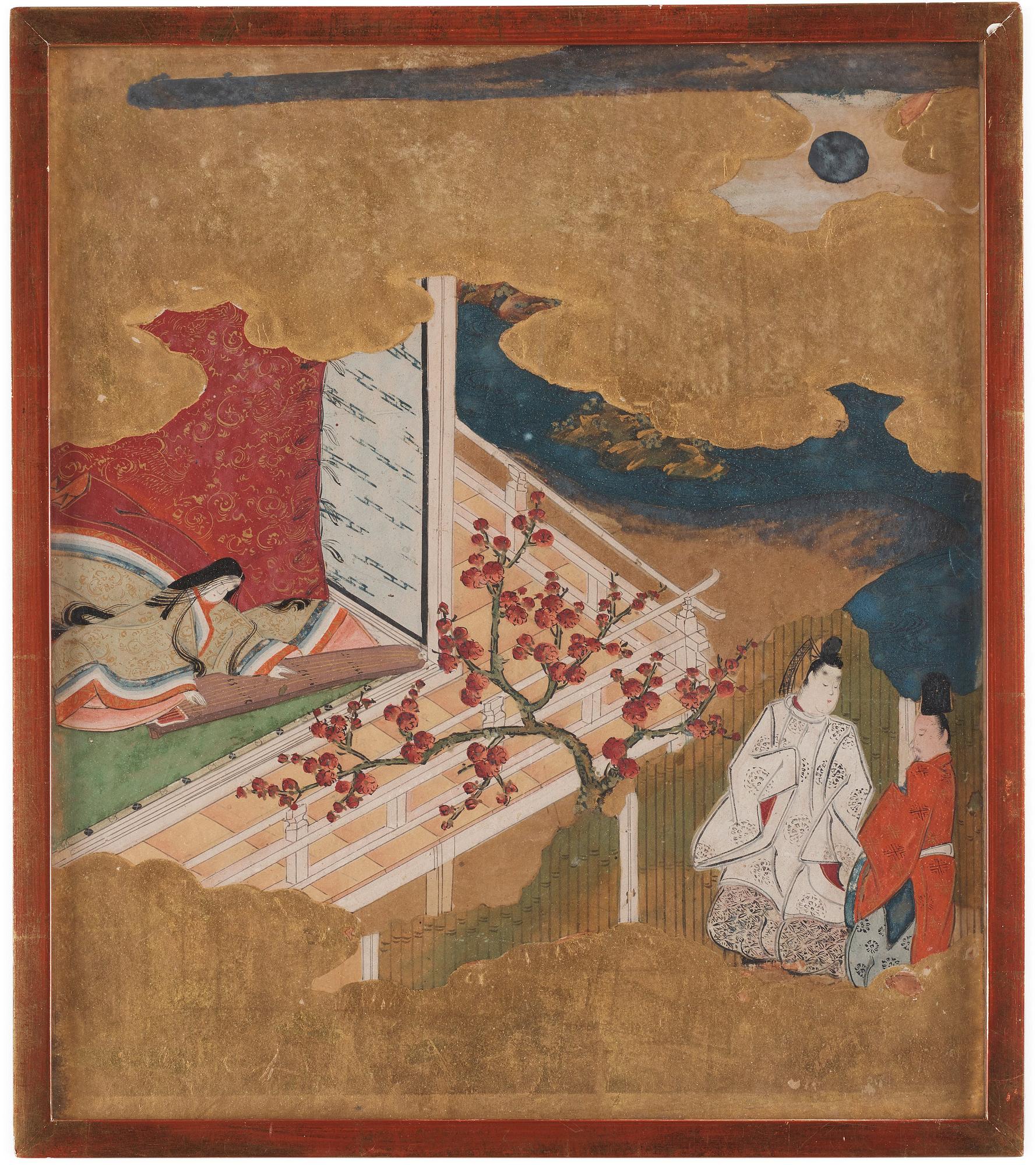 Målningar, fyra stycken av okänd konstär, akvarell och tusch på papper. Japan, Kyoto, 17/1800-tal,