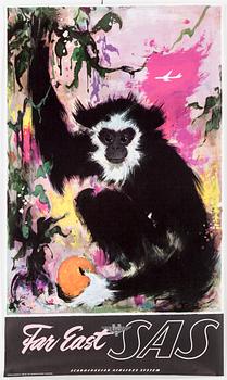 AFFISCHER, 3 stycken, SAS, Otto Nielsen, Offset Axel Andreasen & Sönner, Danmark, 1960/70-tal.