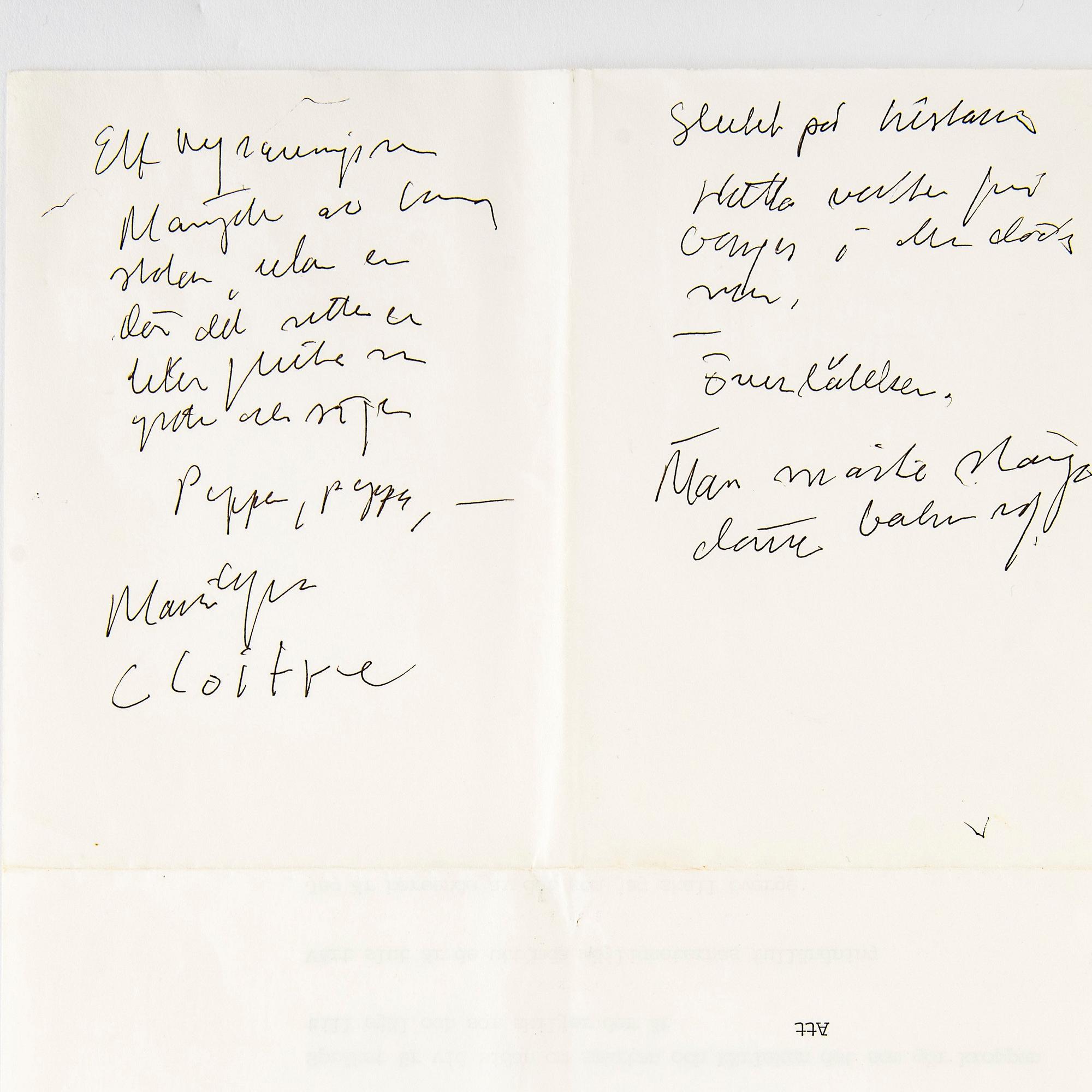 Lars Norén, typewritten and handwritten note.