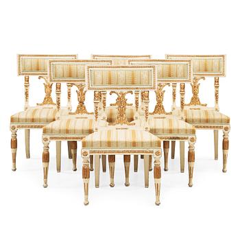 1240. Six late Gustavian early 19th century chairs.