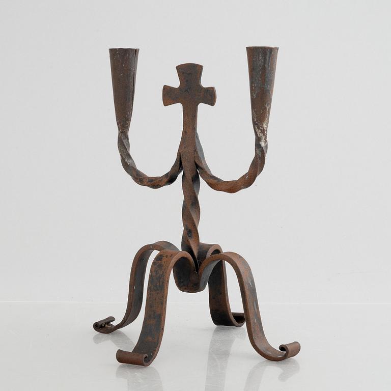 A two-light wrought-iron candlesticks, 20th century.