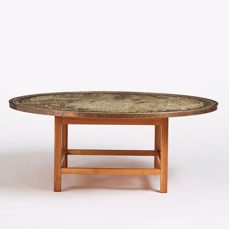 Josef Frank, a mahogany base table, map on the top, Svenskt Tenn, Sweden, model U601 (the top) & U491, 1960s-1970s.