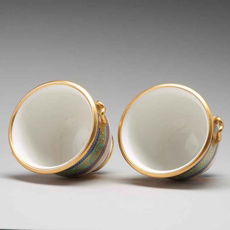 A pair of Russian wine coolers from the Golden Service, Imperial porcelain manufactory, St Petersburg, Empire.