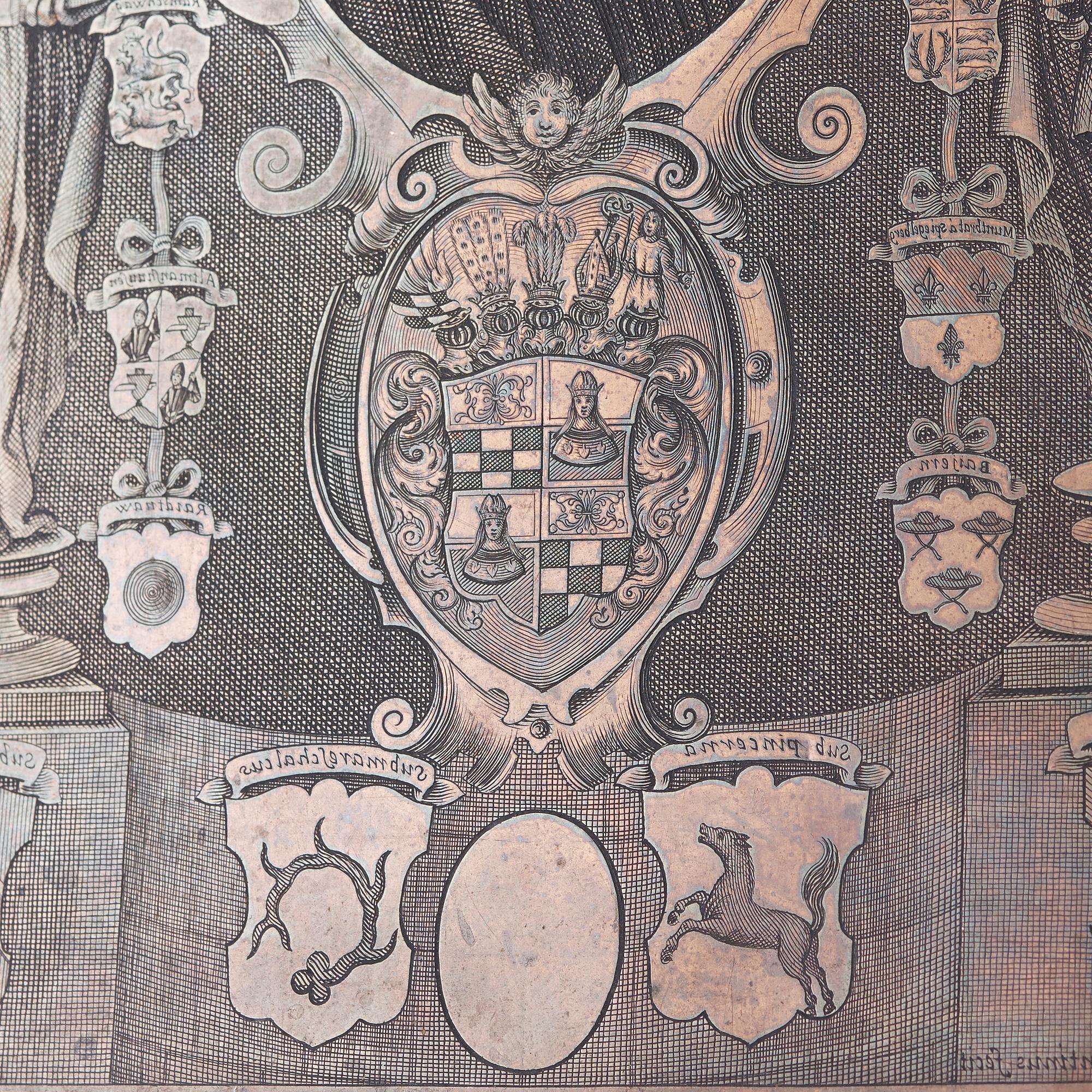 GRAVERAD KOPPARPLÅT, 1600-tal. Pierre de Loisy II (1619-1670). Porträtt av Roman Giel von Gielsberg (1612-1673).
