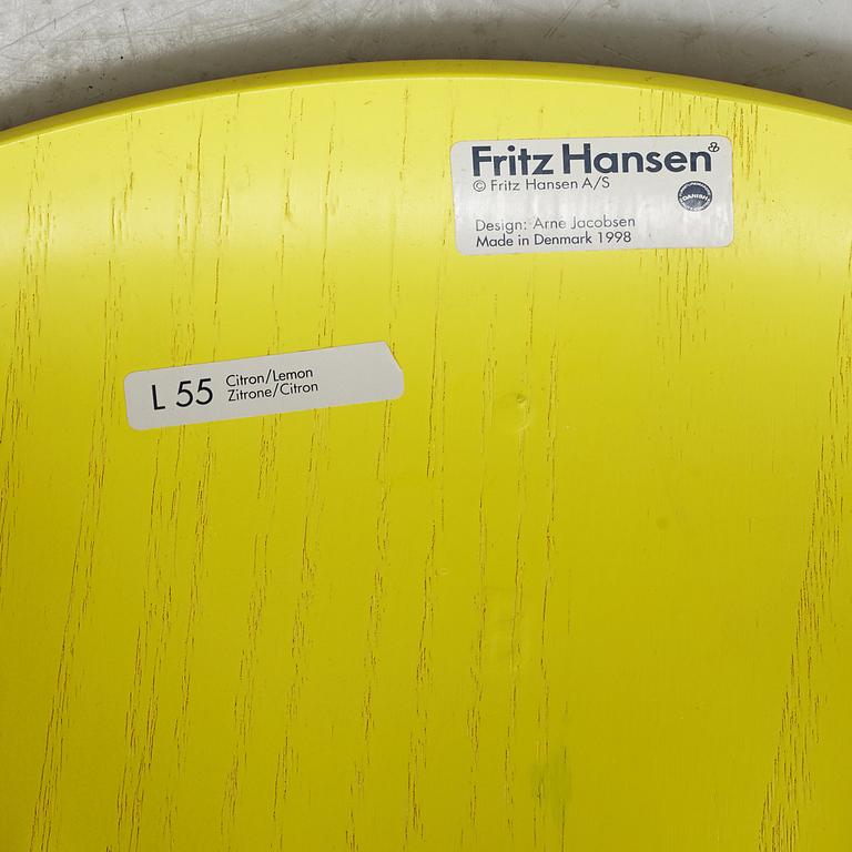 Arne Jacobsen, four 'Series 7' chairs, Fritz Hansen, Denmark, 1998.