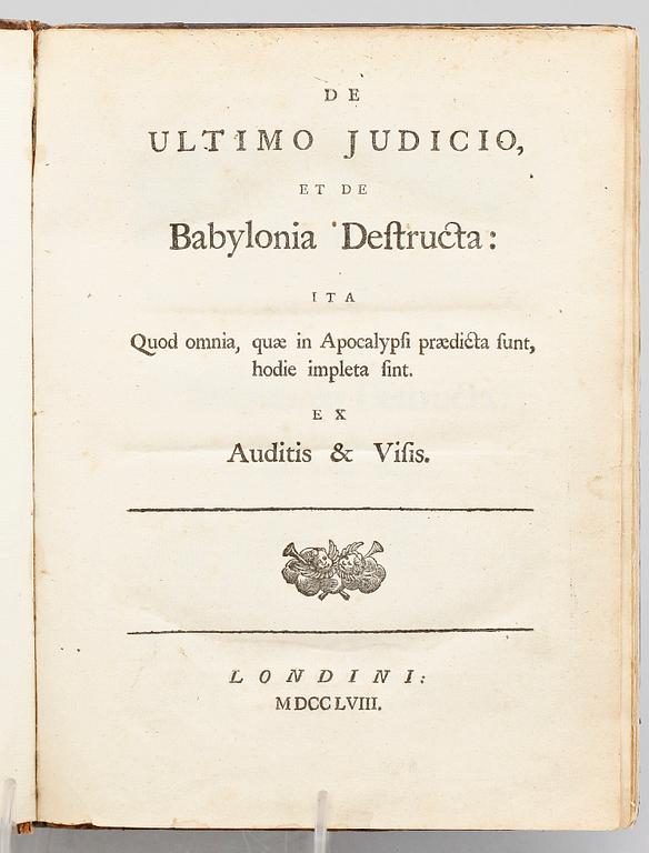 BOK, 3 sambundna volymer av Emanuel Swedenborg, London 1758.