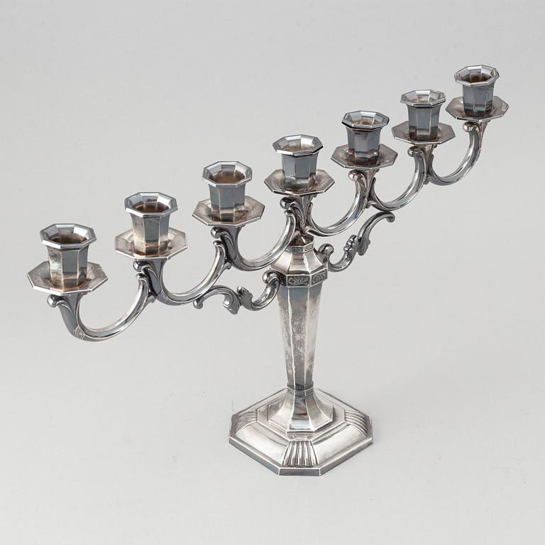 A Finnish silver candelabra for seven candles, Turku, 1977.