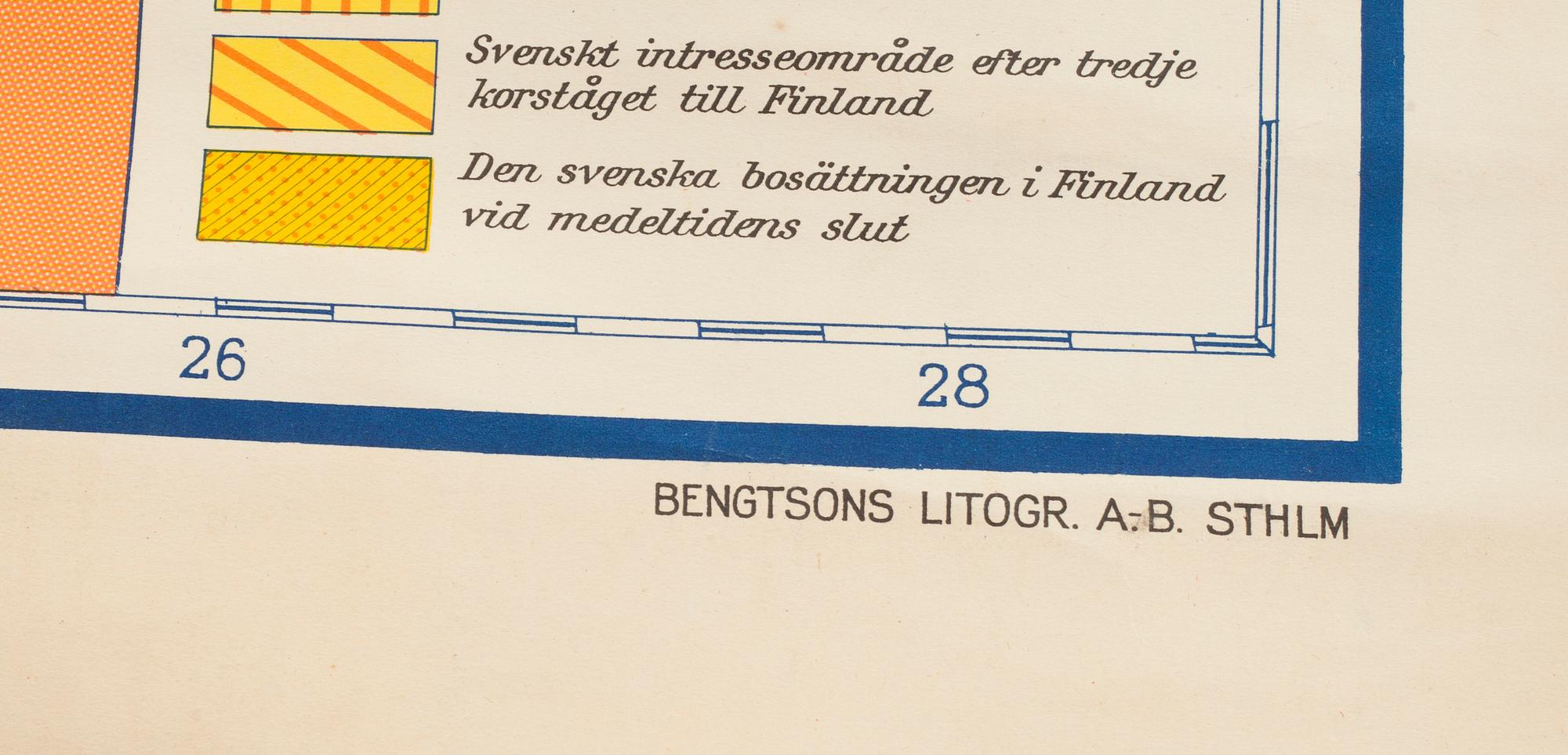SKOLKARTA, "Norden under Medeltiden" AB Kartlitografen Sthlm, 1930-tal.