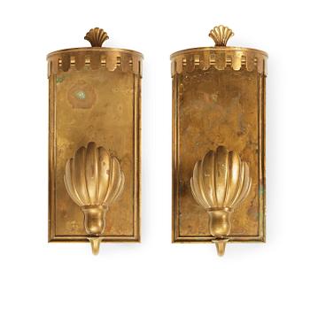 507. A pair of patinated brass wall lights, Sweden 1920's-30's.