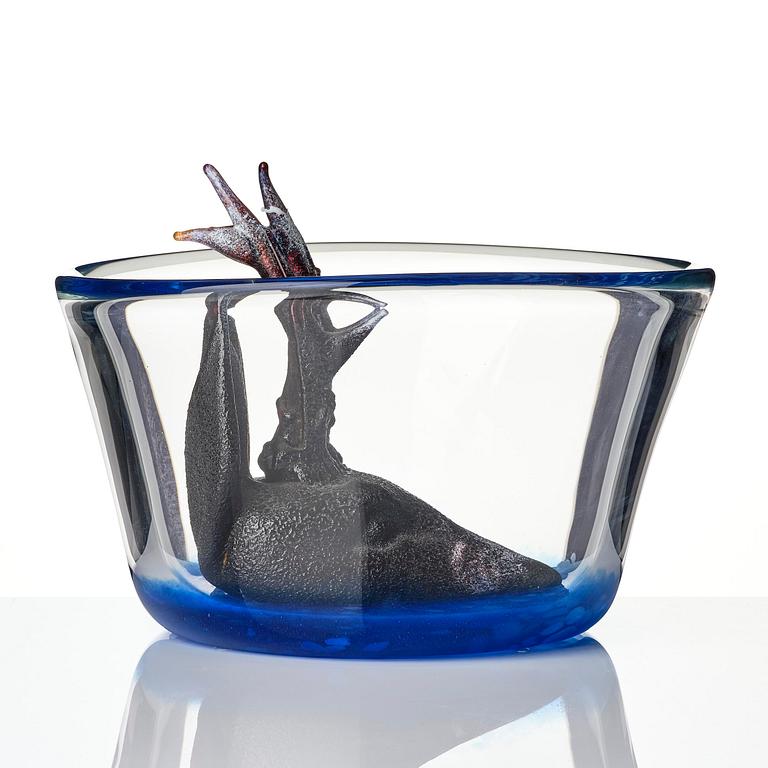 Ernst Billgren, "Simmande rådjur", skulptur, glas, Kosta Boda, ed. 26/30.