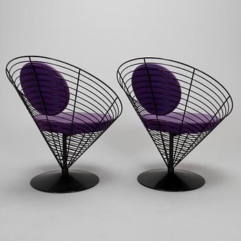 Verner Panton, fåtöljer ett par, "Wire Cone Chair", Fritz Hansen, Danmark 1988.
