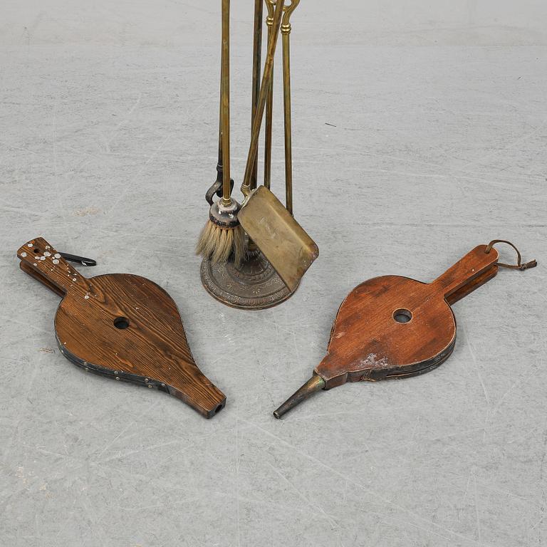 Stove utensils, 6 pcs and a stand, 20th ct.