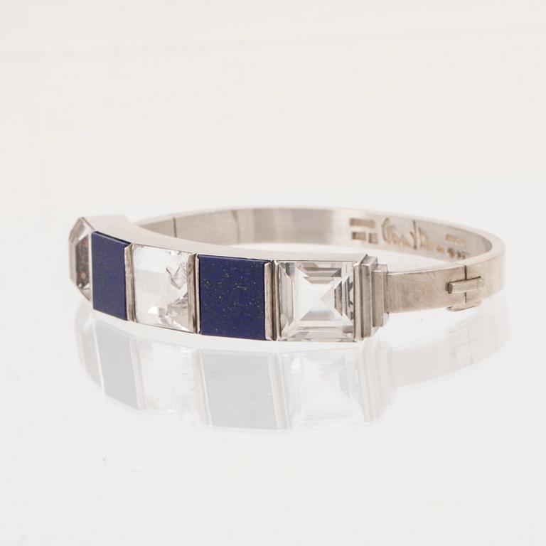 Wiwen Nilsson, silver bracelet with polished lapis lazuli and step-cut rock crystal, Lund 1948.