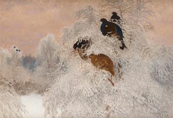 366. Bruno Liljefors, Winter landscape with black grouse.