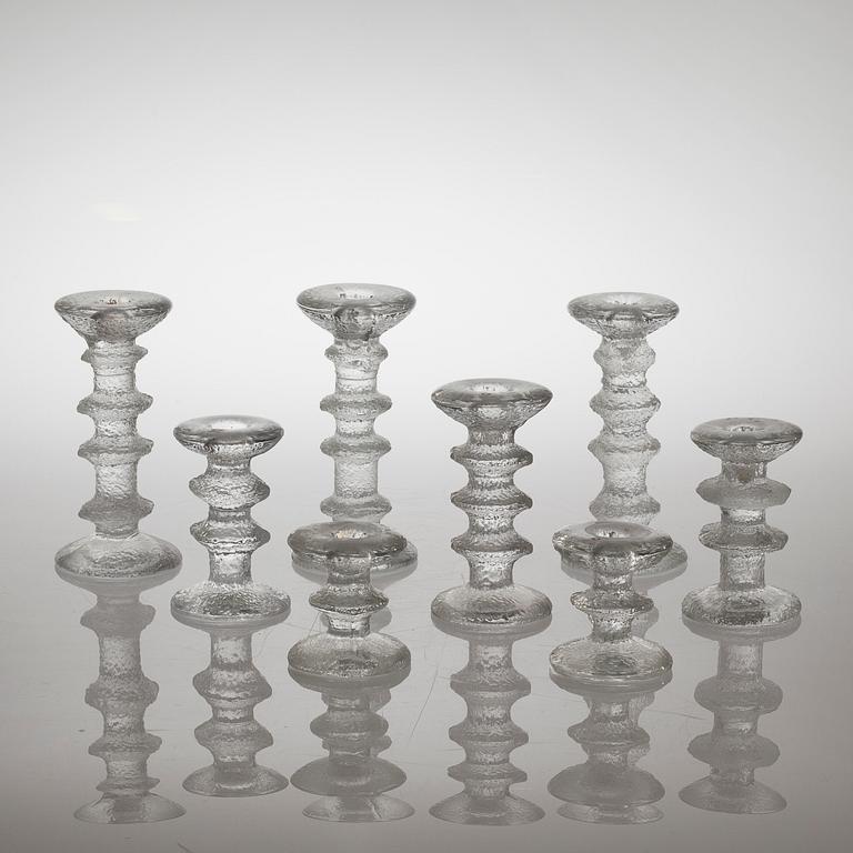 Eight "Festivo" glass candlesticks by Timo Sarpaneva for Iittala, Finland from the second half of the 20th century.