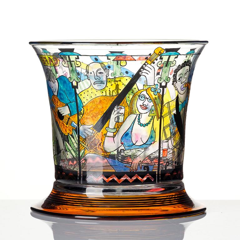 Gunnar Cyrén, a glass vase, "Jazz at the Café", Orrefors 1990.