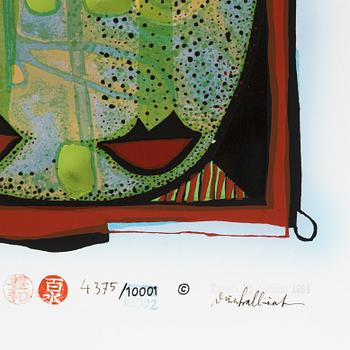 Friedensreich Hundertwasser, photo lithograph and silk screen with metal embossing, 1984. Signed and numbered 4375/10002.