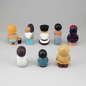 LISA LARSON, figuriner, stengods, 8 st, "All världens barn", Gustavsberg.