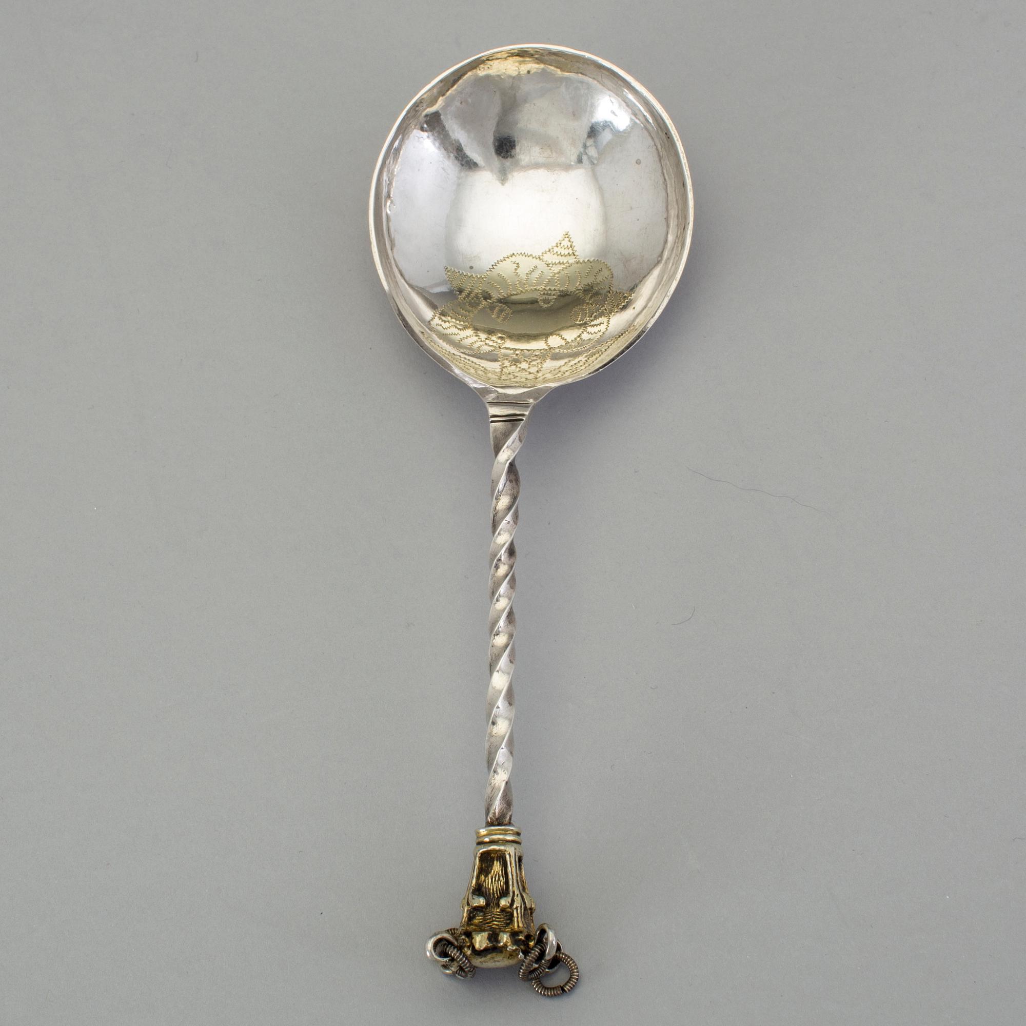 A Swedish 18th century parcel-gilt spoon, mark of Johan Grubb (Hudiksvall 1725-1756 (-58)).