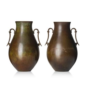 Guldsmedsaktiebolaget (GAB), a pair of Swedish Grace bronze vases, probably designed by Jacob Ängman.