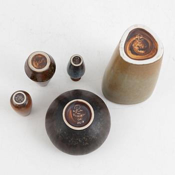six pieces of stoneware by Stig Lindberg for Gustavsberg, and Gunnar Nylund and Carl-Harry Stålhane for Rörstrand,Sweden.