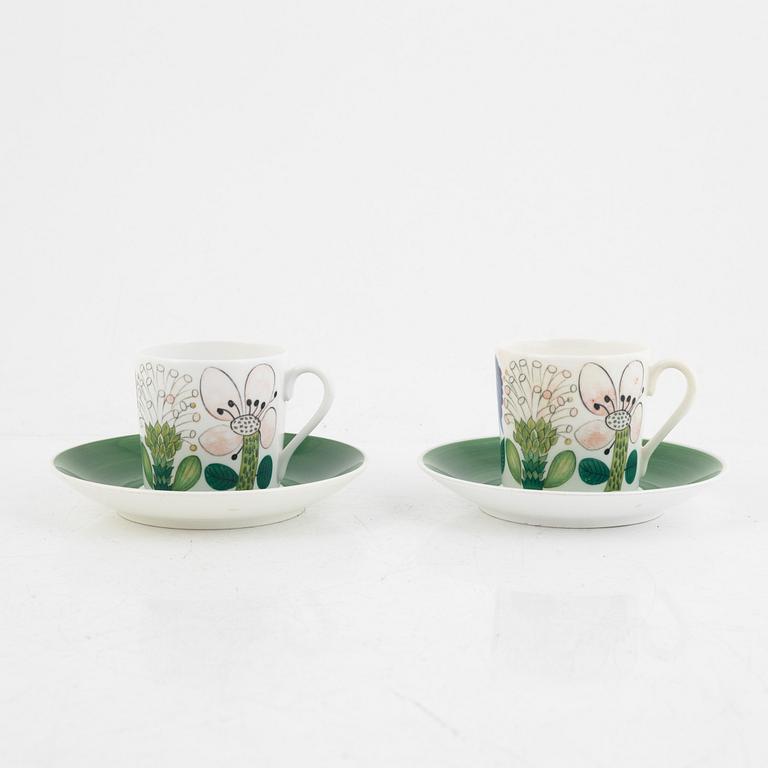 Stig Lindberg, coffee cups with saucers, 6 pcs, and one accompanying cup, "Tahiti", bone china, Gustavsberg 1970s.