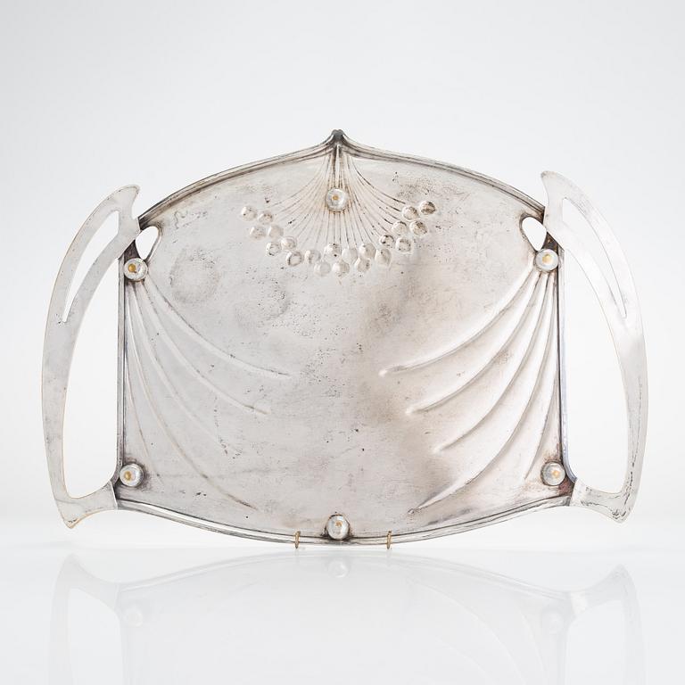 Paul Follot, teservis, försilvrad mässing, art nouveau, Frankrike tidigt 1900-tal.