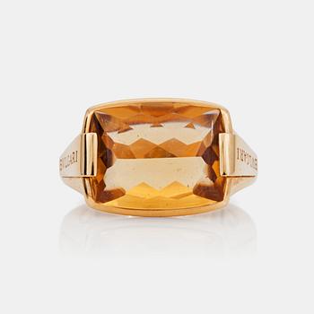 543. A Bulgari dome cut citrine ring.