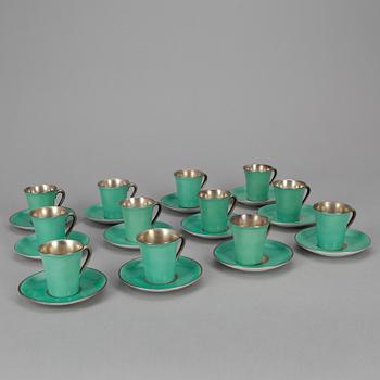 MOCCASERVIS, 12 delar, porslin, Edward Hald, Karlskrona, 1930/40-tal.
