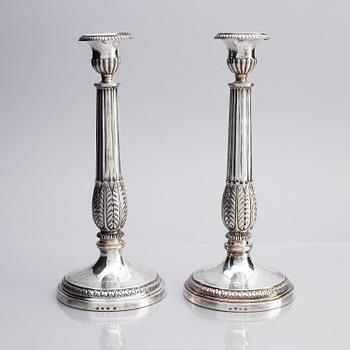 A pair of Danish 19th century silver candlesticks, marks of Carl Fredrik Westrup, Copenhagen 1827.