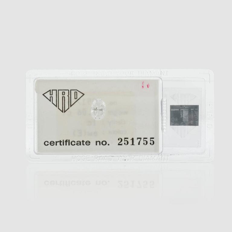 Diamantgradering, A oval-cut, 1.06 cts, diamond. Unmounted. Quality E/IF according to certificate.