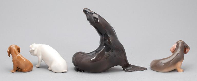 FIGURINER, 4st, porslin, Royal Copenhagen och Bing & Gröndahl, 1900-tal.