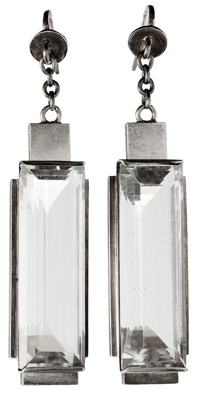 A pair of Wiwen Nilsson sterling and rock crystal earrings, Lund 1934.