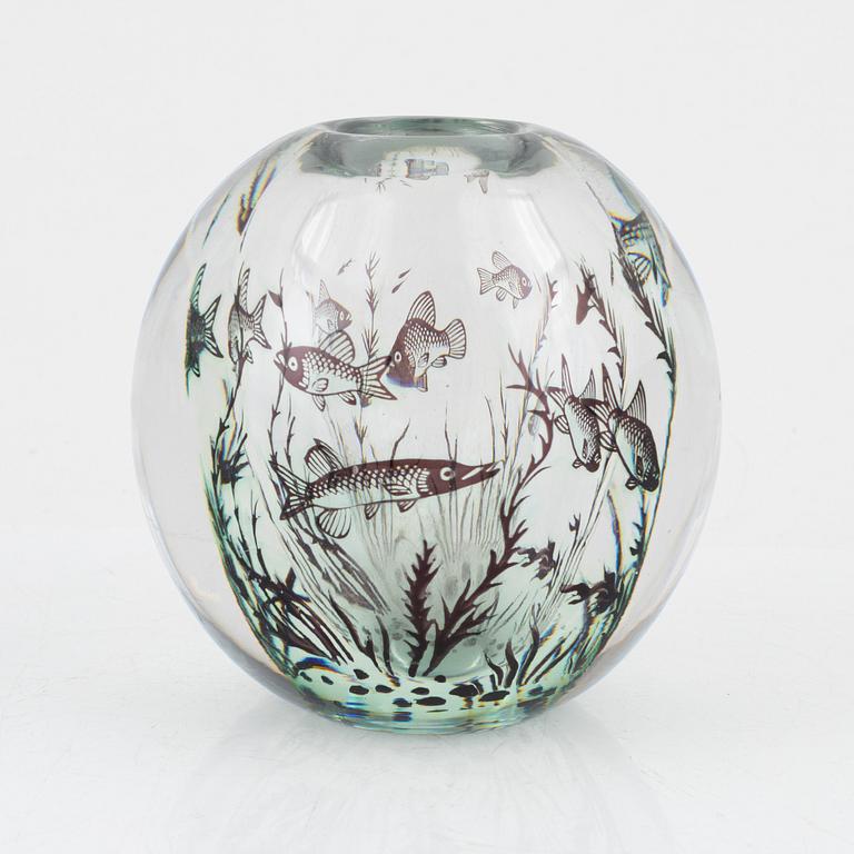Edward Hald, a 'Fiskgraal' glass vase, Orrefors, signed.