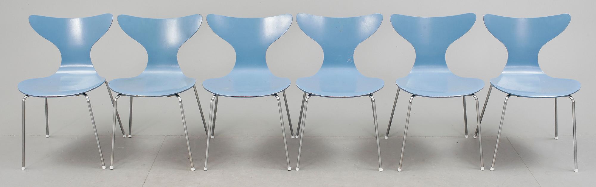 STOLAR, 6 stycken, "Liljan", Arne Jacobsen, 1970-tal.