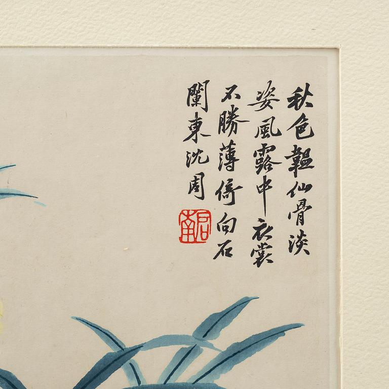 Four Chinese paintings and woodblock prints, ink and color on paper, 20th century.