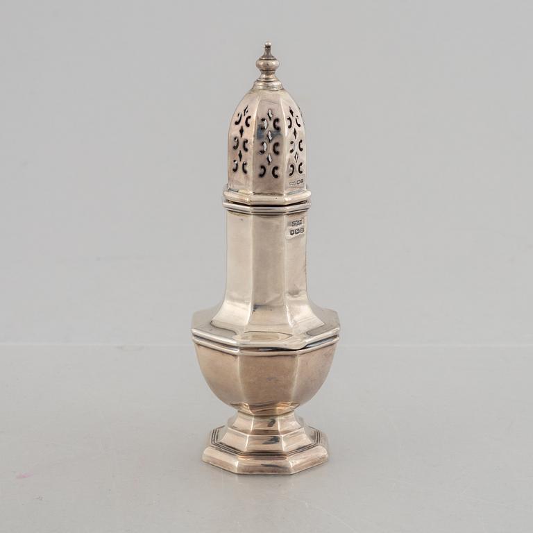 An English silver spice shaker, mark of James Dixon & Sons Ltd, Sheffield, 1946.