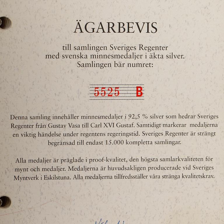 MINNESMYNT, 35 st, sterlingsilver, "Sveriges regenter", ca 945 g.