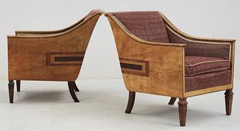 A pair of 1930's armchairs attributed to Axel Larsson,
Svenska Möbelfabrikerna, Bodafors.