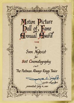 37. A DIPLOMA, Motion Pictures Hall of Fame Annual Award.