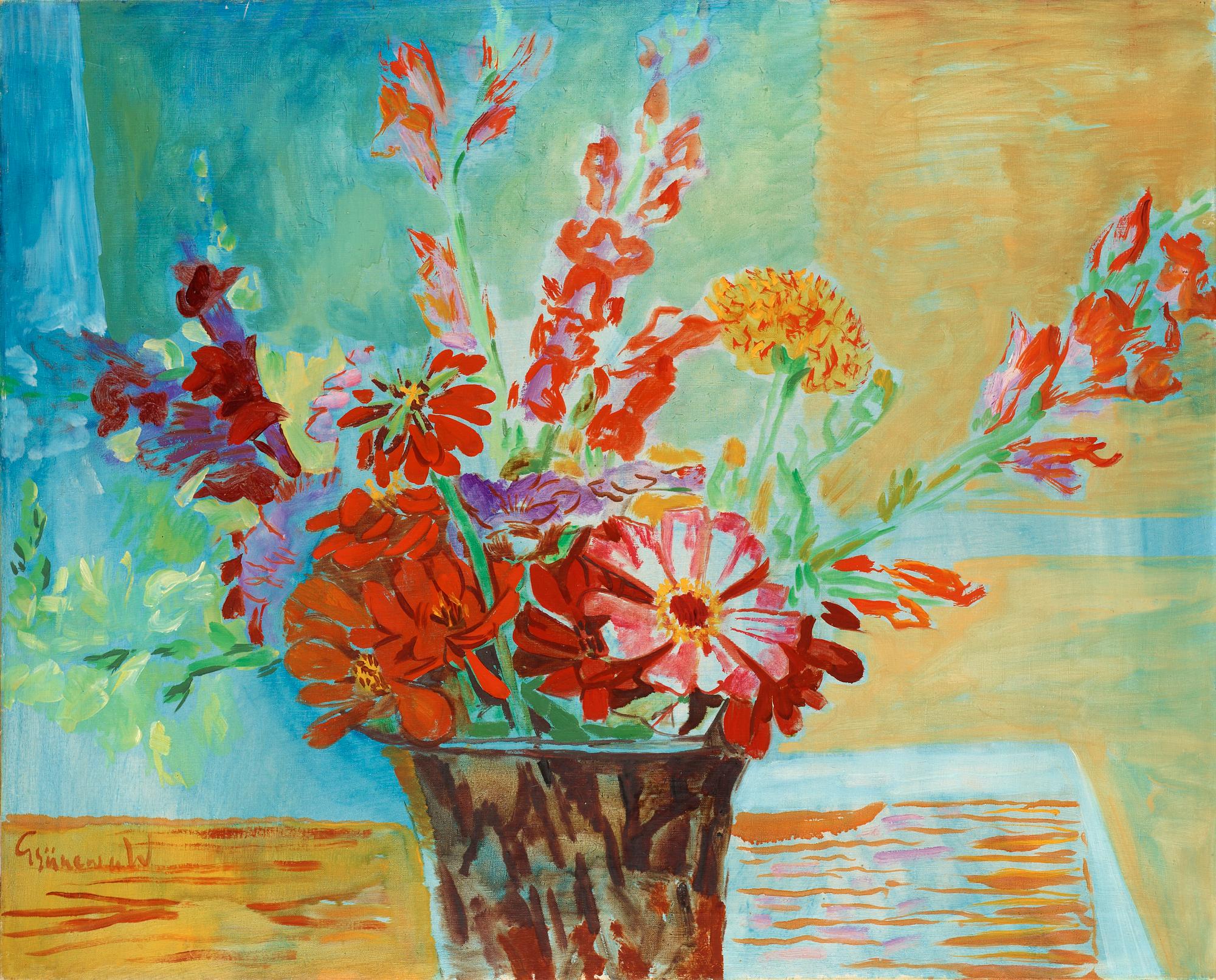 Isaac Grünewald, Still Life with Zinnia.